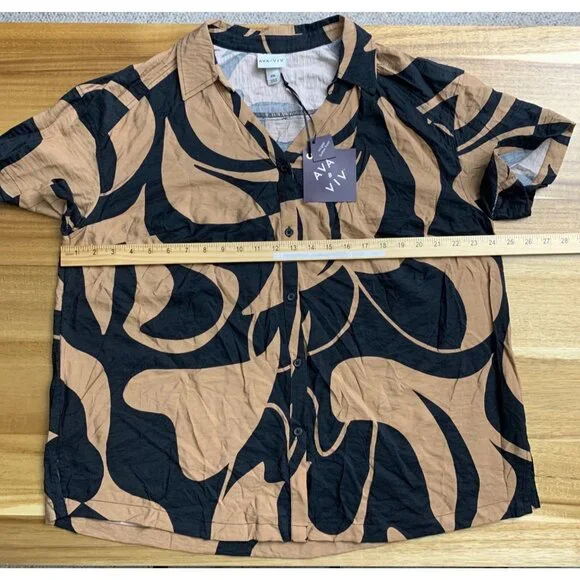 Ava & Viv Womens Plus Size Black & Tan Abstract Button-Front Shirt Size XXL - Picture 5 of 11